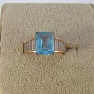 Emerald Cut Blue Glass Gold Vermeil over Sterling Silver Ring